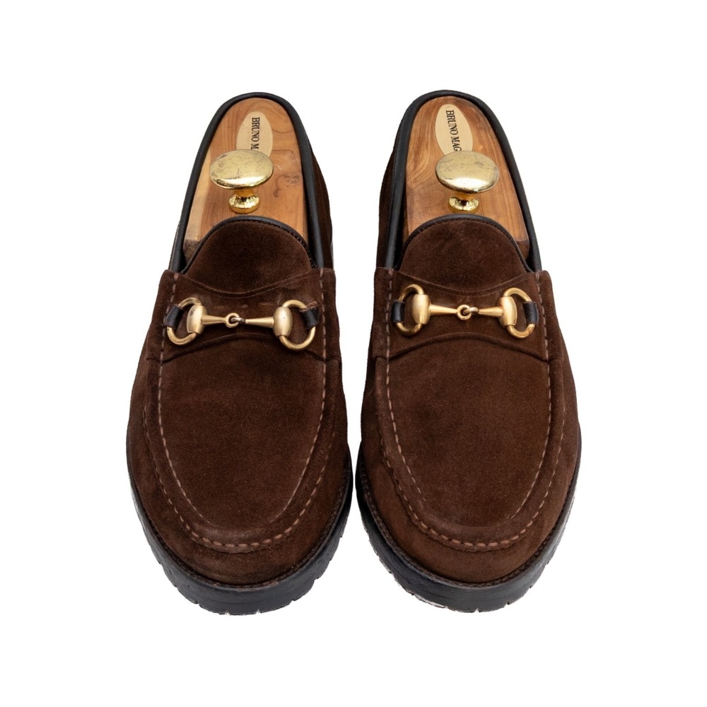 Gucci Men's Horsebit Loafers Brown Suede Slip-On Lug Sole Tom Ford Era -US.8.5 - Picture 5 of 14